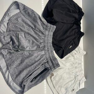 2 Pairs Lululemon Tracker Shorts Size 4 White and B/W Pattern